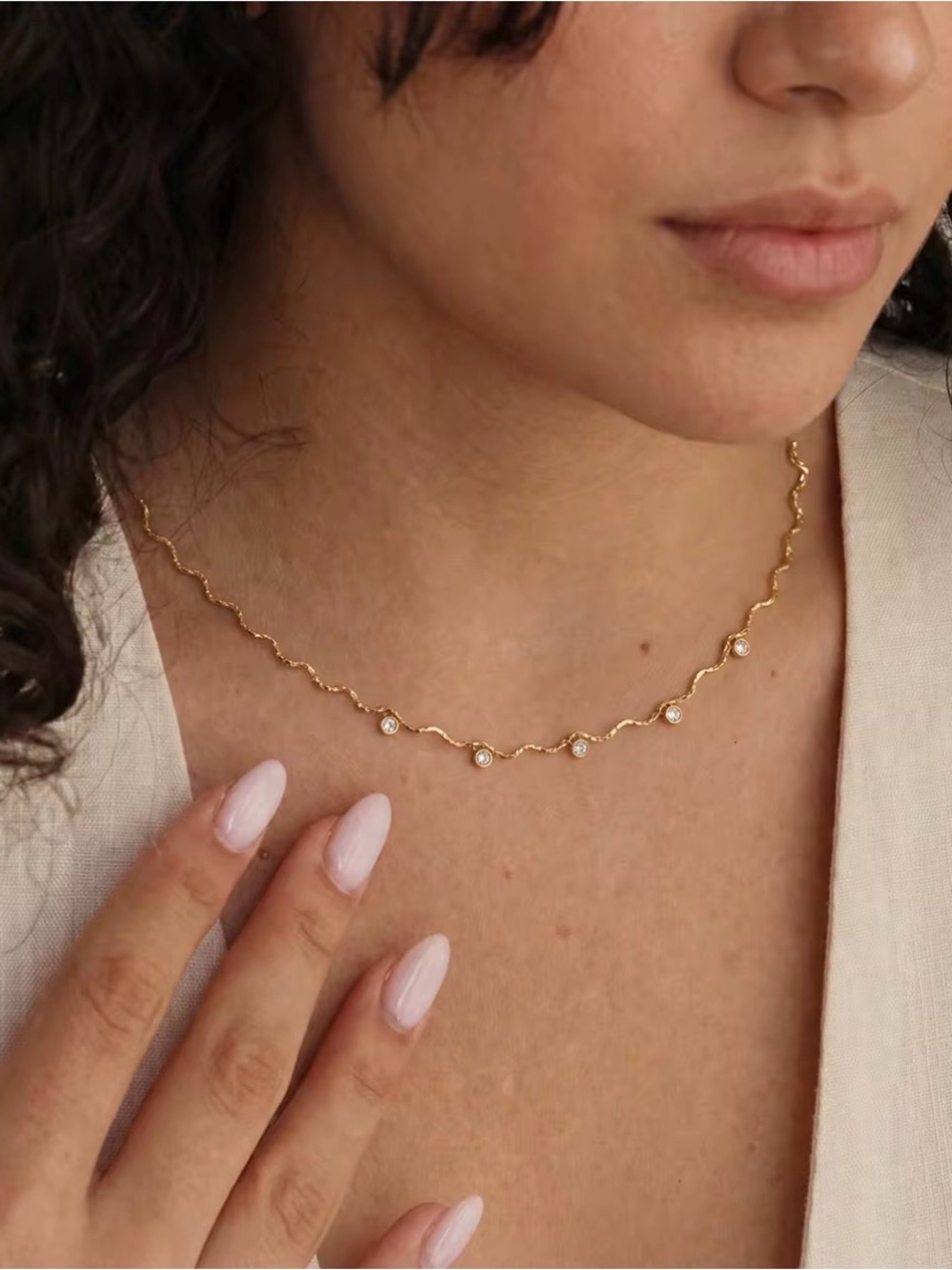 18K Gold Plated Stainless Steel Wave Chain Necklace Spark Minimalist Waterproof - Picture 6 of 8